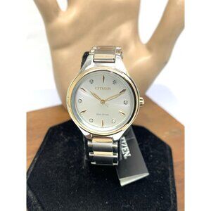 Citizen Women's Watch FE2106-54A Eco Drive Diamond Accent Dial Two Tone Steel